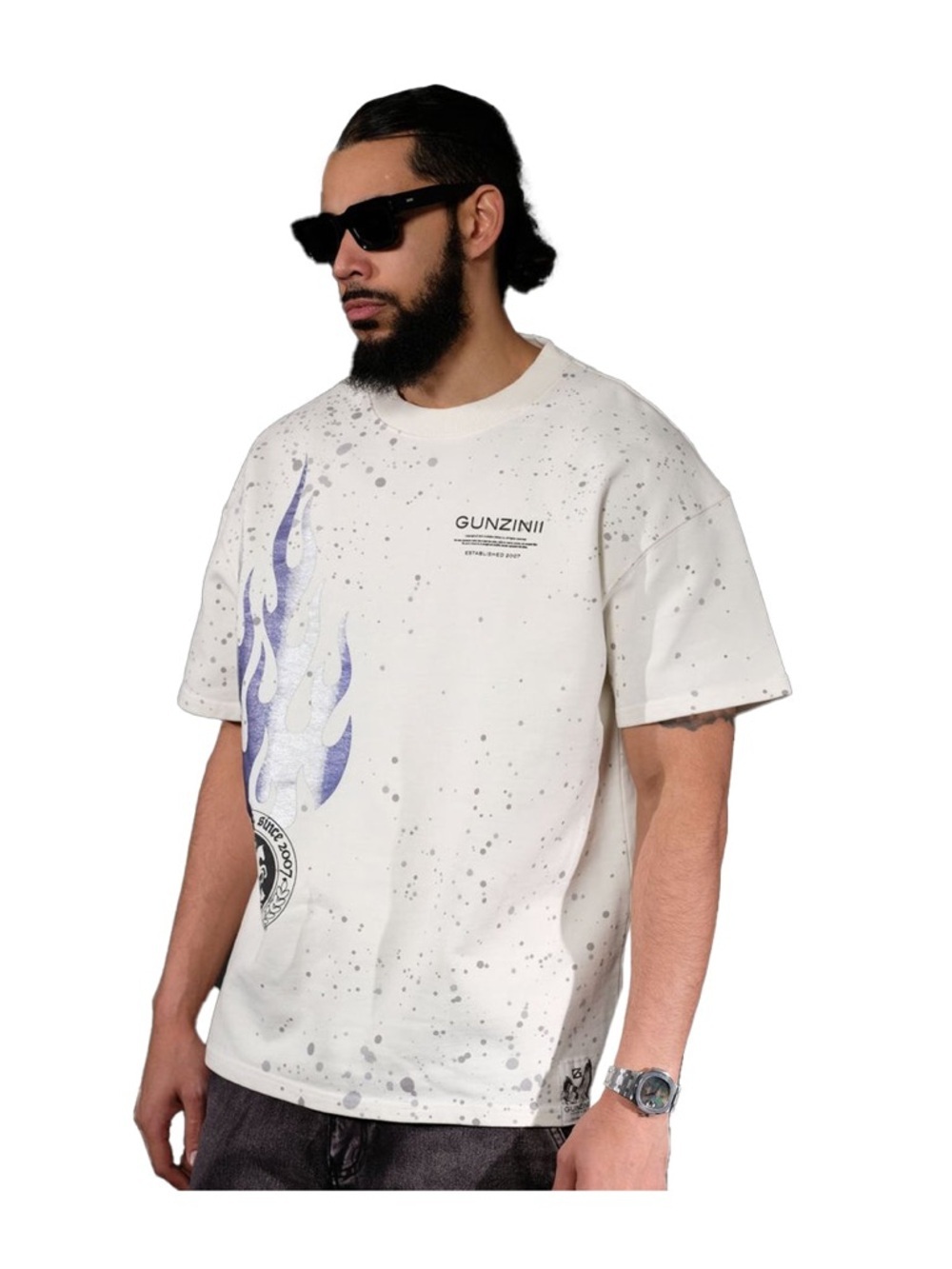 Gunzinii Mens Hard Rock Crew Neck T-Shirt GZ573-OFW Off White